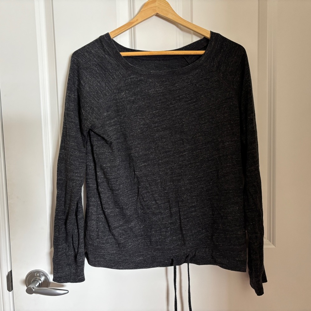 Women’s Charcoal Drawstring Hem Long Sleeve Lightweight Sweatshirt